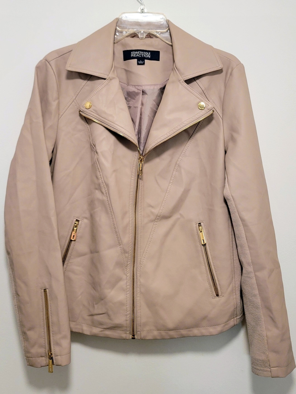 Kenneth Cole Reaction Faux Leather Moto Jacket Light Pink Blush Womens Large